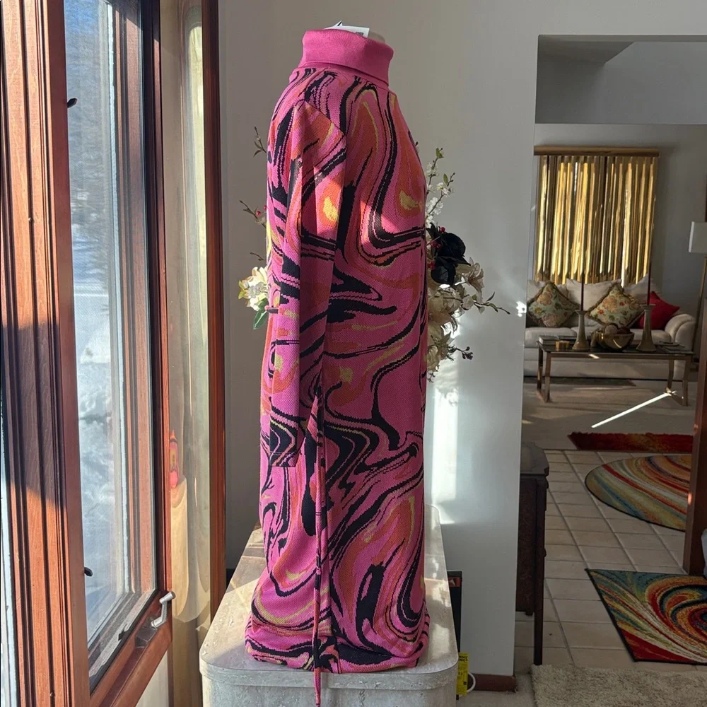 NWT Beautiful Zara Turtleneck pink, orange, black & lime green sweater dress. - Picture 4 of 11